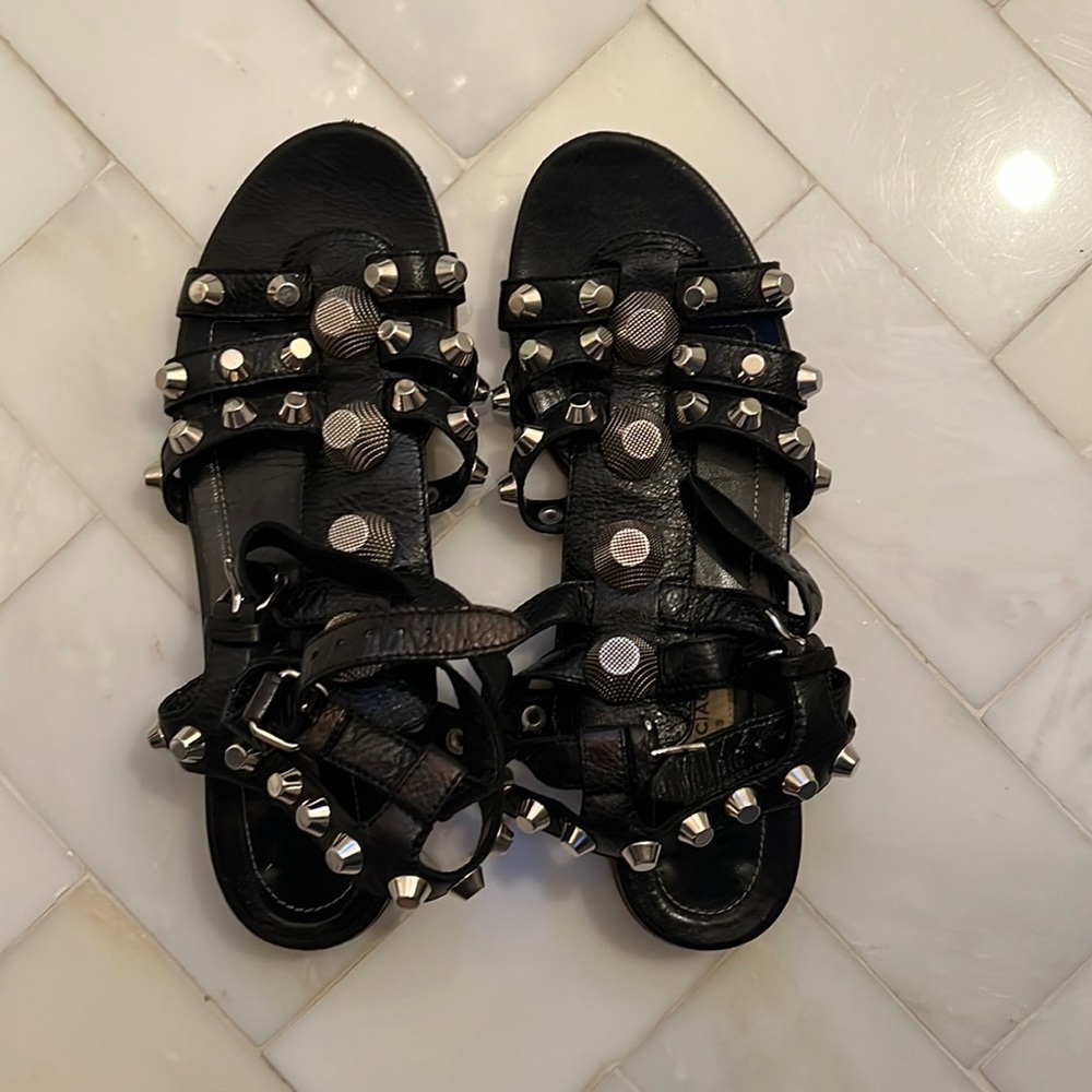 Balenciaga black leather sandals with studs